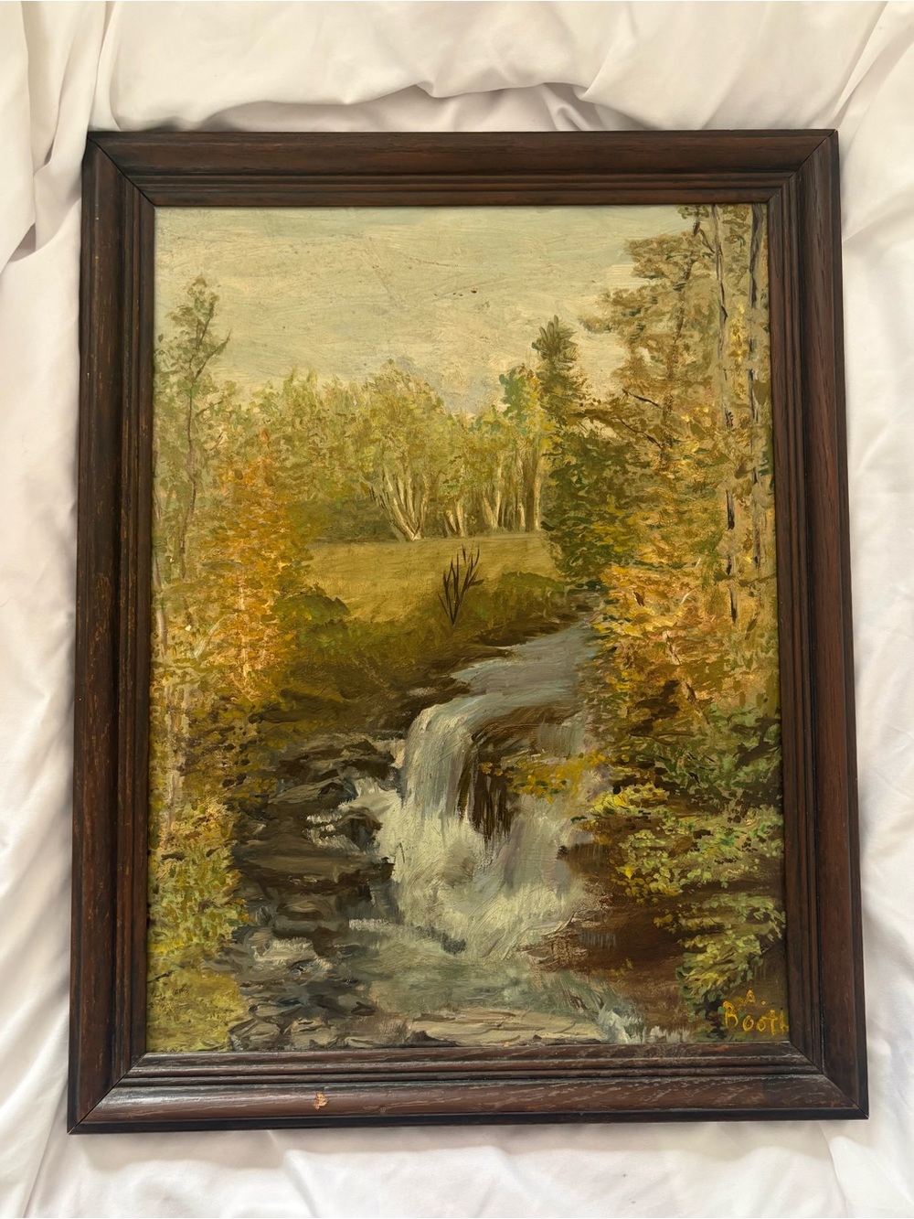 Vintage 70s nature landscape art original painting home decor wall hanging